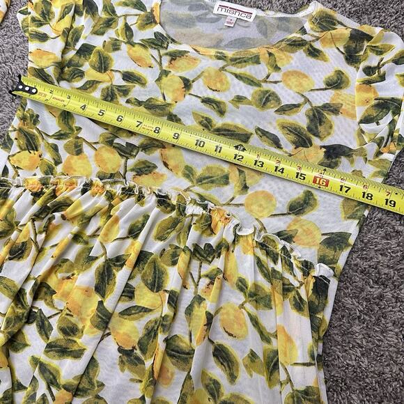 Mishca Sheer Mesh All Over Lemon Print Peplum Top Womens Sz S Stretch Whimsical - Picture 4 of 7